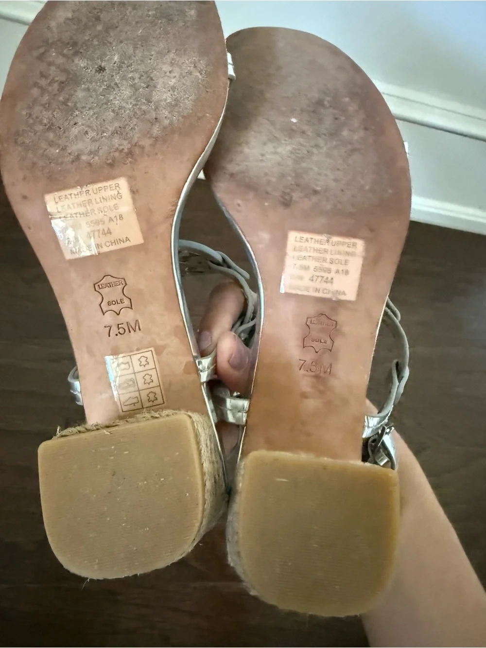 Tory Burch Silver Metallic Leather T-Strap Sandals with Woven Block Heel